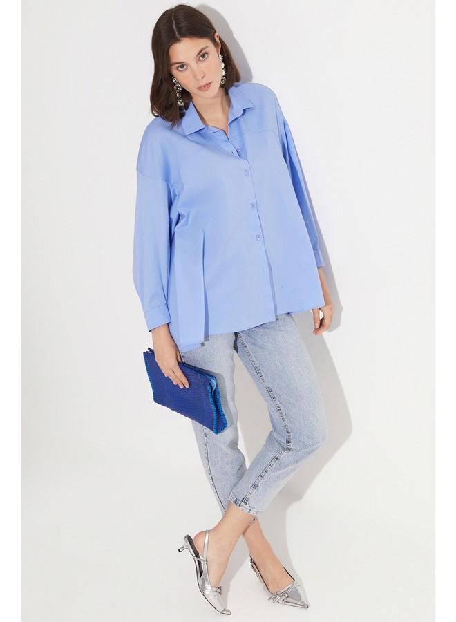 جون قميص أزرق قطن 100% بتفاصيل تطريز - Image 1