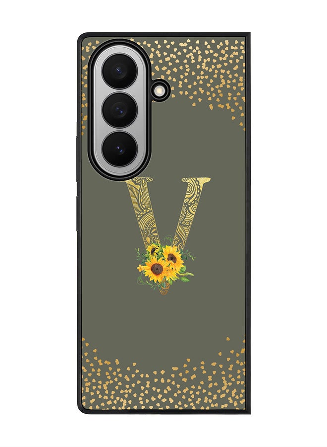 Stylizedd For Samsung Galaxy Z Fold7 Case,Slim fit Camera Protection, Shockproof Thin Phone cover  - Custom Floral Monogram - V  (Olive Green )