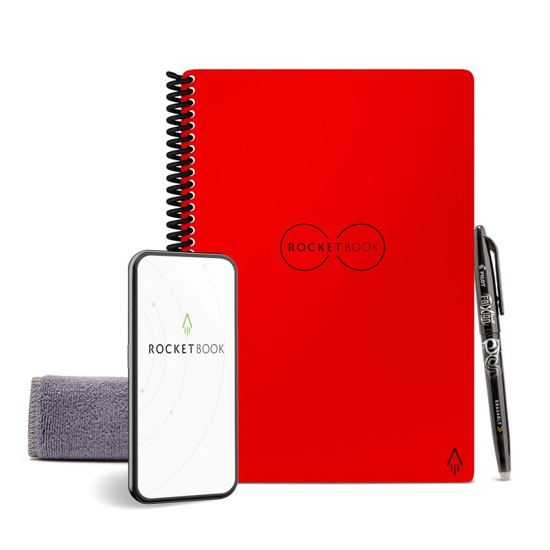 Rocketbook Core Reusable Spiral Notebook, Executive Size 6x8.8, Red - Dotted Pages, App-Connected, Erasable, Durable Cover, Ideal for School, Work, and Creative Projects - Image 1