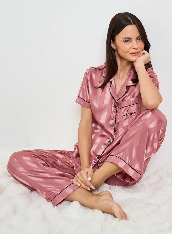 Take Two Pink Striped Pattern Shirt And Pyjama Set