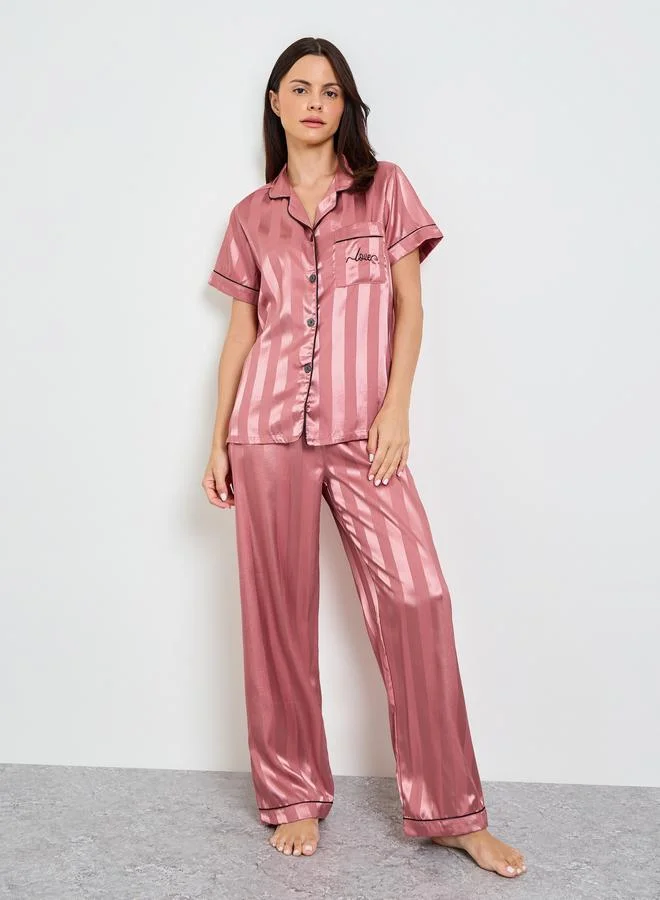 Take Two Pink Striped Pattern Shirt And Pyjama Set