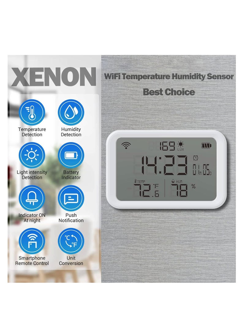 SYOSI WiFi Smart Thermometer Hygrometer, 4 in 1 Thermometer Hygrometer Sensor, Meter for Baby Home in Indoor Thermomete, APP Notification Reminder Clock, Smart Alert, Supports Alexa Google Assistant  - Image 2