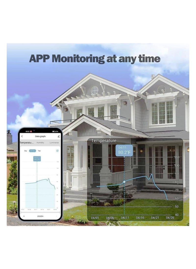 SYOSI WiFi Smart Thermometer Hygrometer, 4 in 1 Thermometer Hygrometer Sensor, Meter for Baby Home in Indoor Thermomete, APP Notification Reminder Clock, Smart Alert, Supports Alexa Google Assistant  - Image 4
