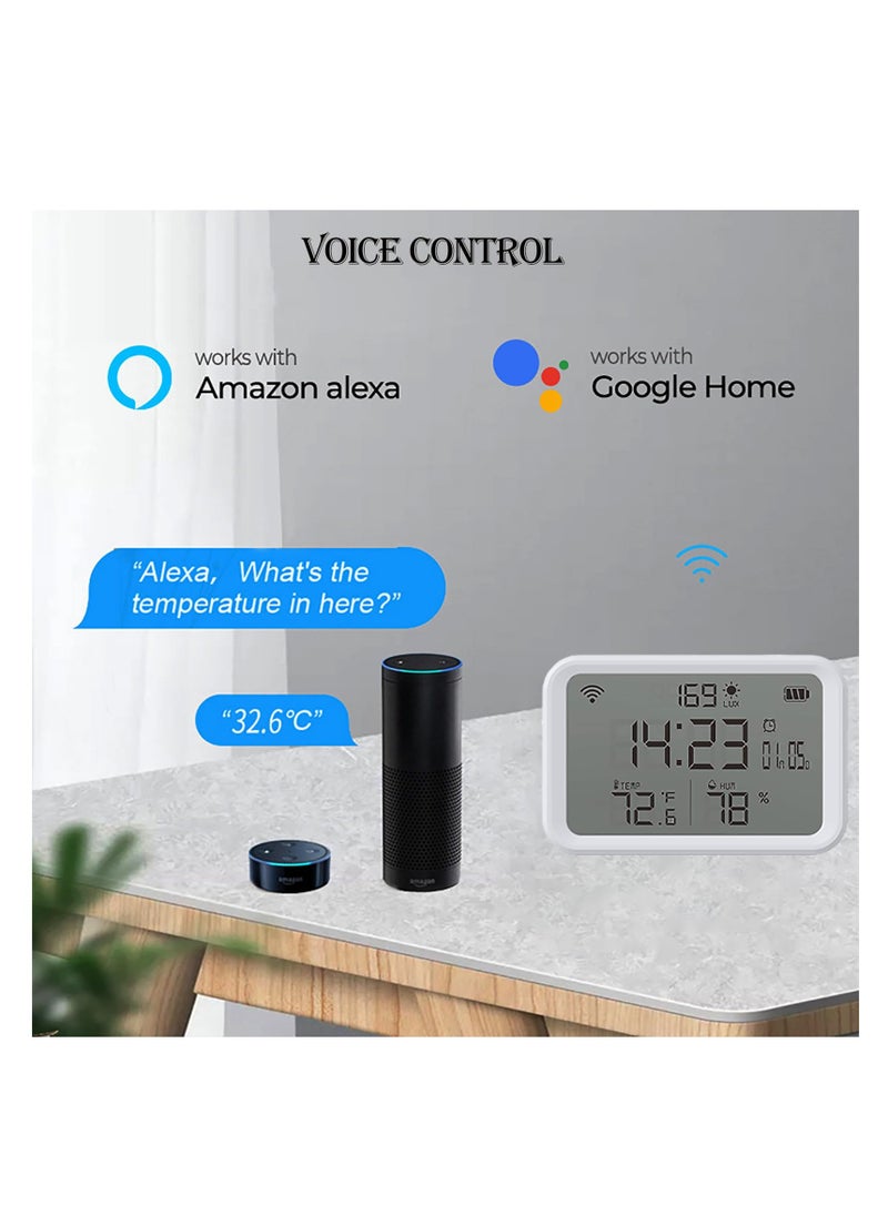SYOSI WiFi Smart Thermometer Hygrometer, 4 in 1 Thermometer Hygrometer Sensor, Meter for Baby Home in Indoor Thermomete, APP Notification Reminder Clock, Smart Alert, Supports Alexa Google Assistant  - Image 5