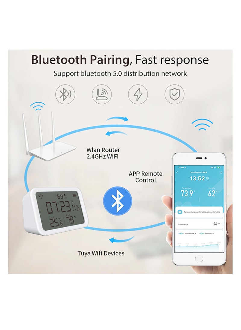 SYOSI WiFi Smart Thermometer Hygrometer, 4 in 1 Thermometer Hygrometer Sensor, Meter for Baby Home in Indoor Thermomete, APP Notification Reminder Clock, Smart Alert, Supports Alexa Google Assistant  - Image 3