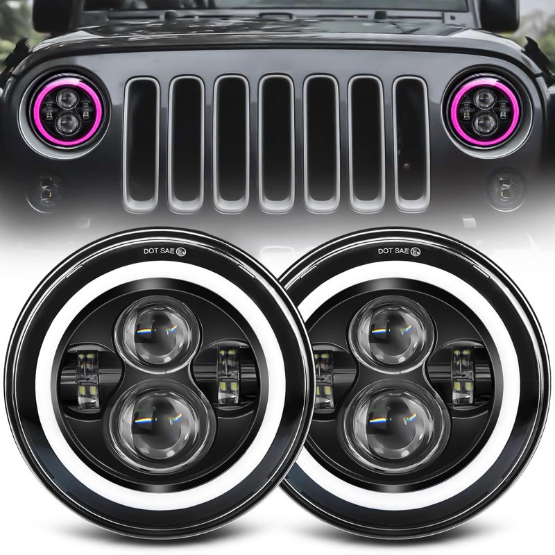 ZIMABLUE 7 inch Led Headlights Round Pink Purple Halo led H6024 Headlight With Hi/Lo Beam DRL Amber Turn Signal Compatible With Jeep Wrangler JK TJ CJ LJ Compatible With Chevy Ford GMC Dodge&Mazda ect - Image 1