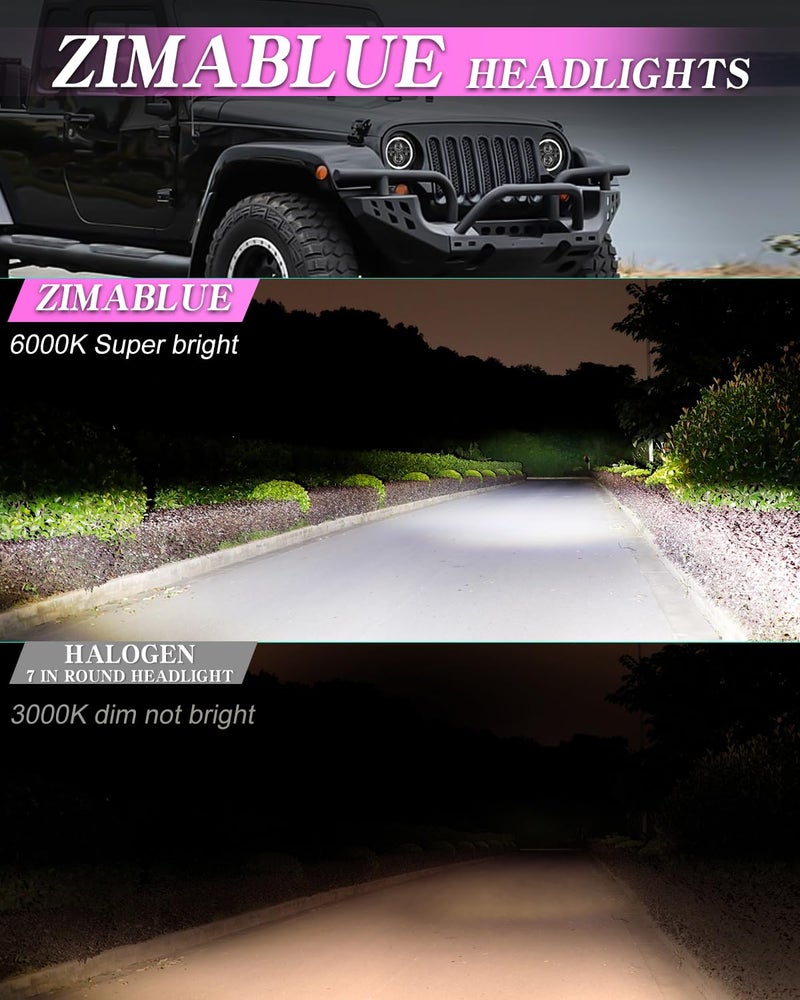ZIMABLUE 7 inch Led Headlights Round Pink Purple Halo led H6024 Headlight With Hi/Lo Beam DRL Amber Turn Signal Compatible With Jeep Wrangler JK TJ CJ LJ Compatible With Chevy Ford GMC Dodge&Mazda ect - Image 2