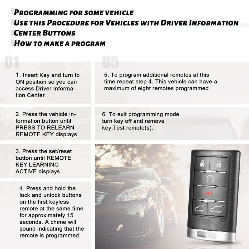 VOFONO 6 أزرار مفتاح بديل عن بعد للدخول بدون مفتاح متوافق مع كاديلاك إسكاليد ESV EXT 2007-2014 FCC ID: OUC6000066 850K-6000066 - Image 4