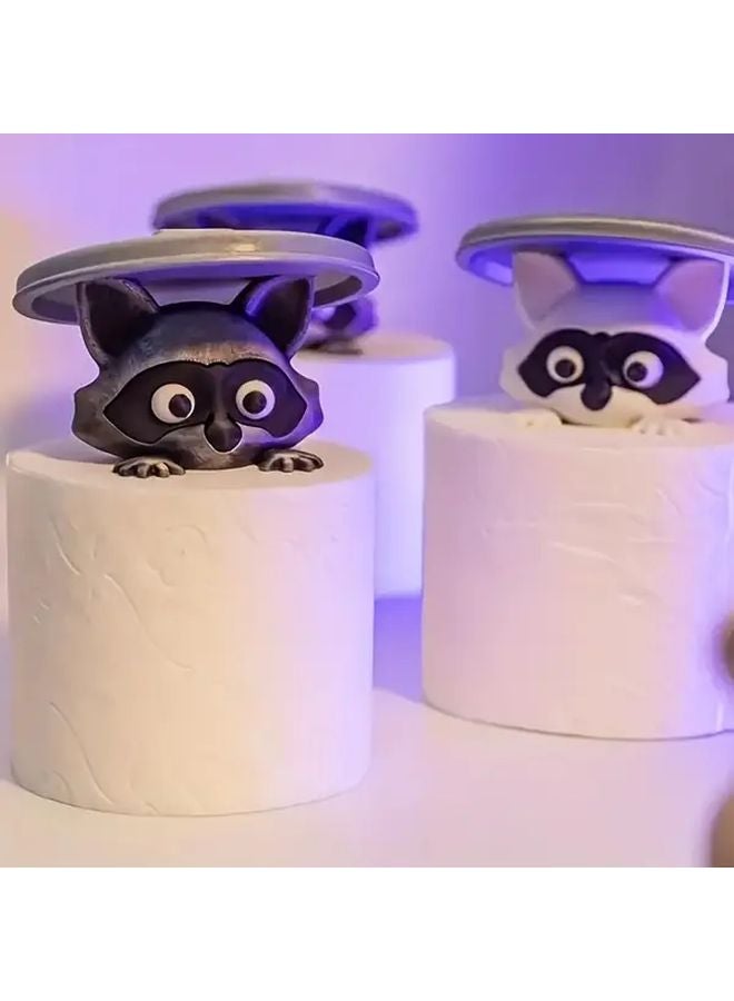 حامل ورق التواليت راكون الأبيض مطبوع ثلاثي الأبعاد حامل مناديل الحمام المستقل - Image 5