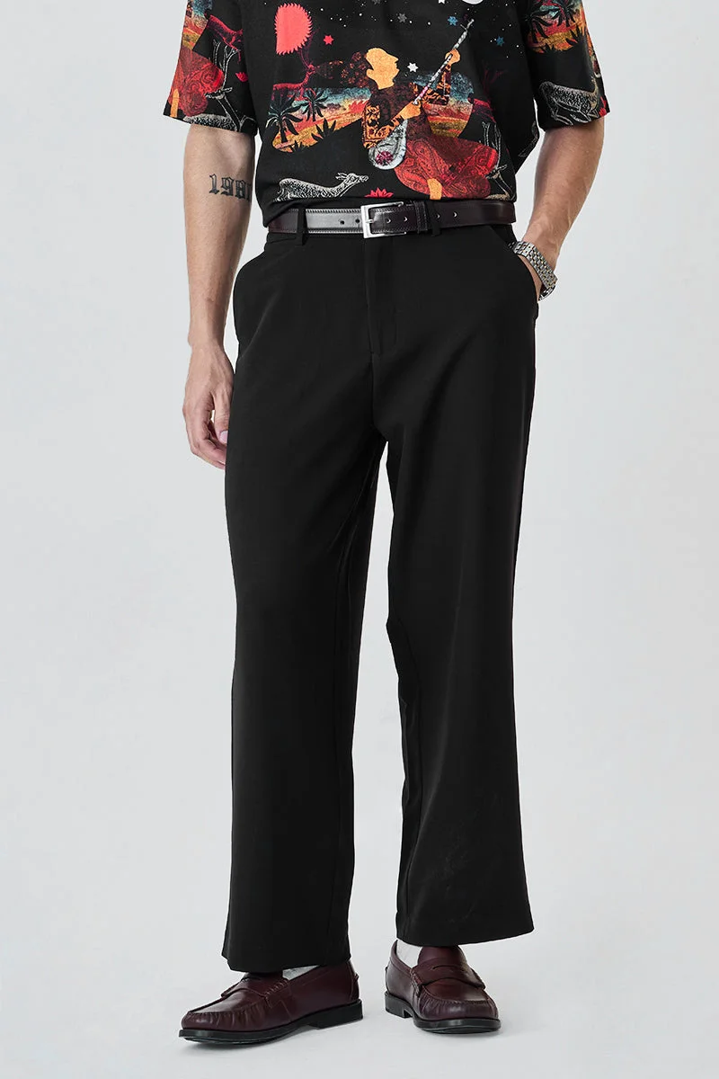 سنيتش Black Solid Relaxed Casual Trousers