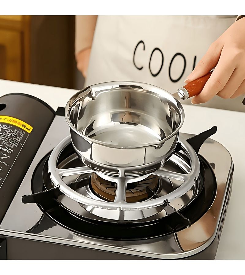 5.51inch With Lid Mini Stainless Steel Milk Pot with Glass Lid and Wooden Handle - Image 3