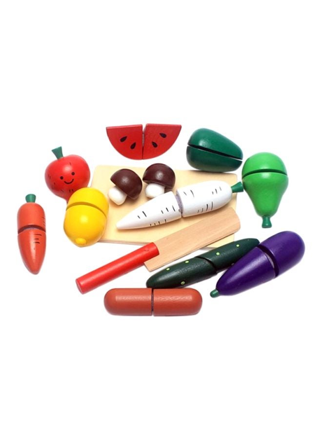 14-Piece Pretend Cut Fruit And Vegetable Slicer Toy Play House Kitchen Set  - Image 1