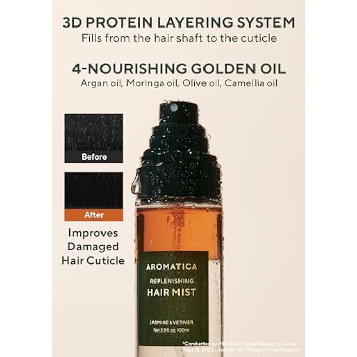 AROMATICA Replenishing Hair Mist Jasmine & Vetiver - Leave-in Conditioner Spray & Blow Out Hair Perfume Oil for Women - Silicone-Free, Detangling, Smoothing & Moisturizing (3.3fl oz) - Image 5