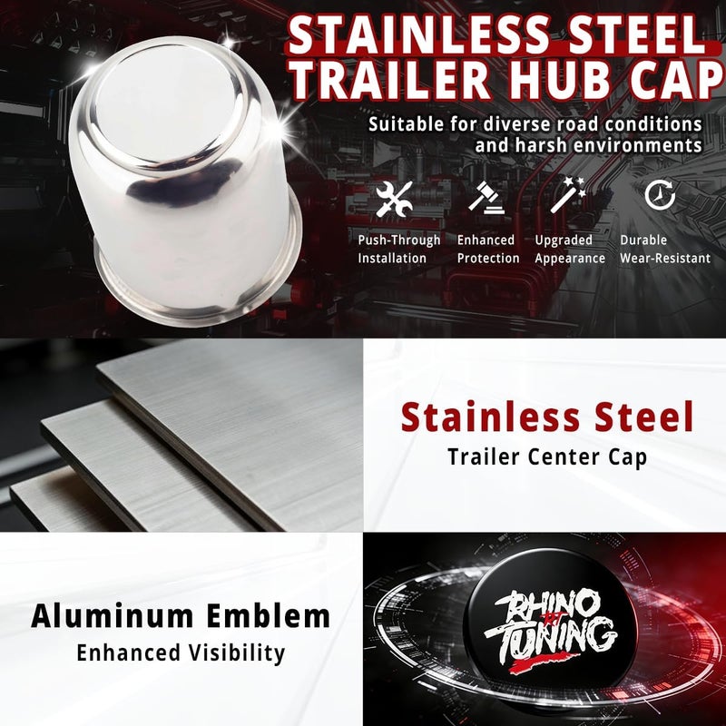 RTRHINOTUNING 4PCS 3.16" 80mm Stainless Steel Wheel Center Caps for Truck Trailer Rim Center Bore, 3.16" Hub, 3.84" Tall Chrome Push Through Hub Caps - Image 3