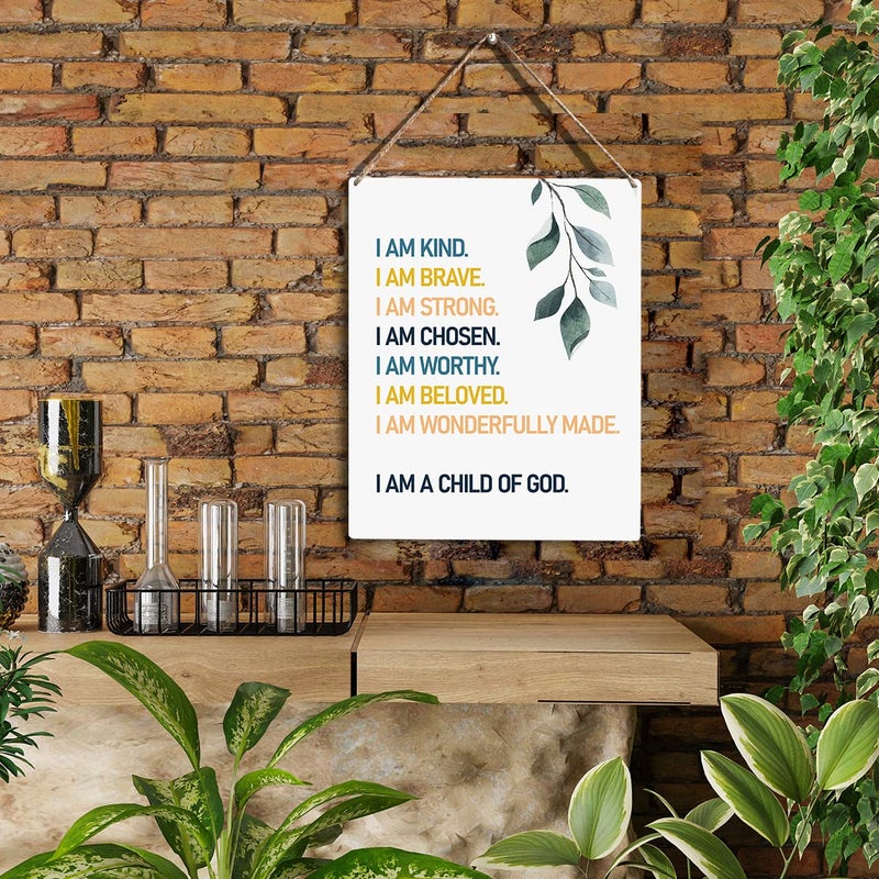 YCYD Christian Wall Art I Am A Child of God Wooden Hanging Sign Bible Verse Wall Art for Home Office Decor Modern Christian Word Art Bedroom Wall Decor Sign Baptism Gifts Room Decorations 10x8 Inches - Image 2