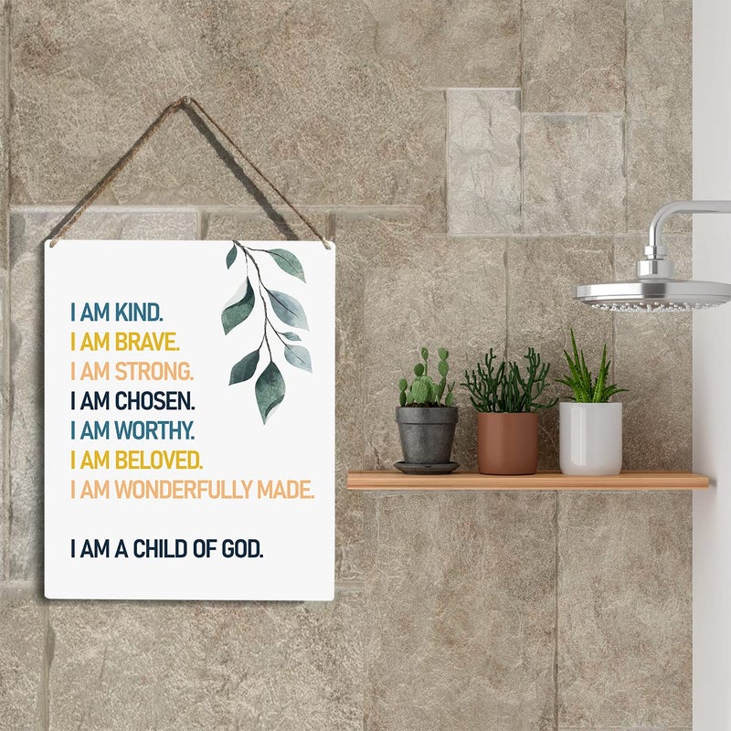 YCYD Christian Wall Art I Am A Child of God Wooden Hanging Sign Bible Verse Wall Art for Home Office Decor Modern Christian Word Art Bedroom Wall Decor Sign Baptism Gifts Room Decorations 10x8 Inches - Image 5