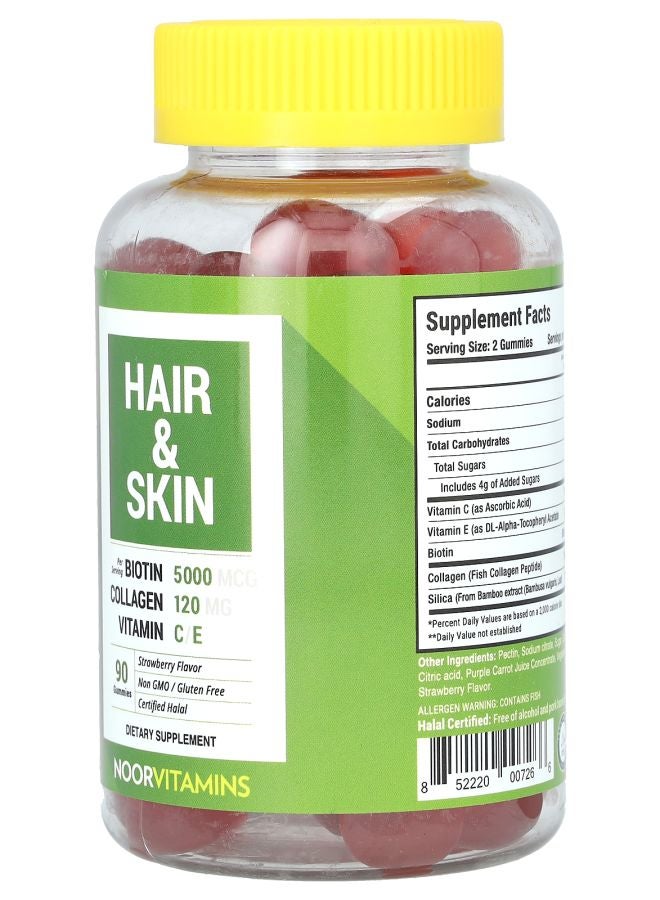 Noor Vitamins Hair & Skin Gummies Strawberry  90 Gummies - Image 2
