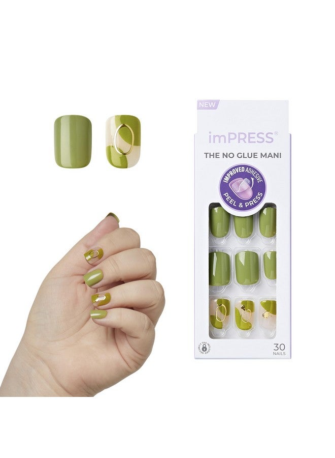 Impress KISS imPRESS No Glue Mani Press On Nails, Design, 'Before Sunrise', Green, Short Size, Squoval Shape, Includes 30 Nails, Prep Pad, Instructions Sheet, 1 Manicure Stick, 1 Mini File - Image 1