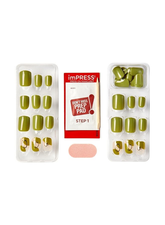 Impress KISS imPRESS No Glue Mani Press On Nails, Design, 'Before Sunrise', Green, Short Size, Squoval Shape, Includes 30 Nails, Prep Pad, Instructions Sheet, 1 Manicure Stick, 1 Mini File - Image 5