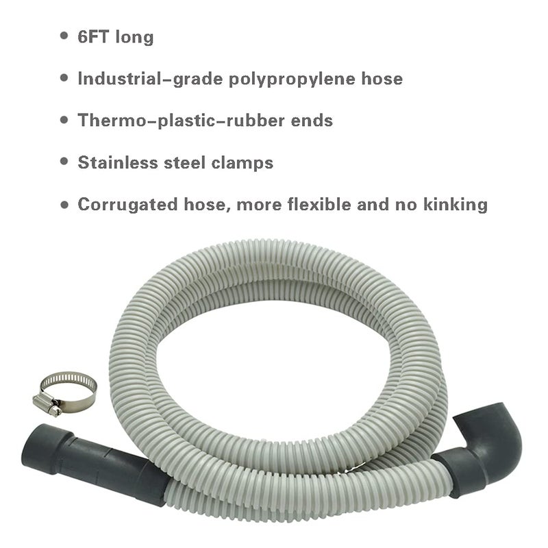 Tt Flex Dishwasher Drain Hose With Id 0.94 Inch Elbow 6 Ft Flexible Dishwasher Discharge Hose With Clamps Trim To Fit 5/8 Inch 7/8 Inch Or 1 Inch Od Outlets - Image 3