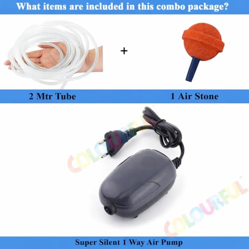 COLOURFUL® - Aquarium Silent Air Pump | Mini Aerator/Oxygen Pump for Aquarium Fish Tank or Pond | with Accessories (1Way - #290, Combo-1) - Image 2