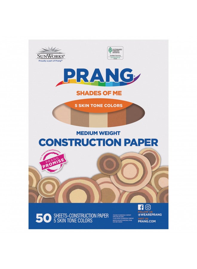 Pacon Prang (Formerly SunWorks) Shades of Me Construction Paper, 5 Assorted Skin Tone Colors, 12" x 18", 50 Sheets - Image 1