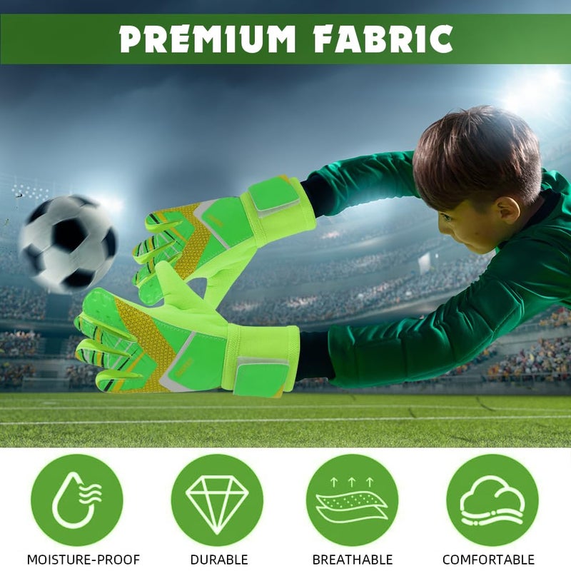 Proberos ® Professional Football Goalkeeper Gloves for Kids & Children or Teen, Anti-Slip Protection Latex Palm Design, with Adjustable Strap Soft Pu Hand Back (Green Size-8) - Image 5