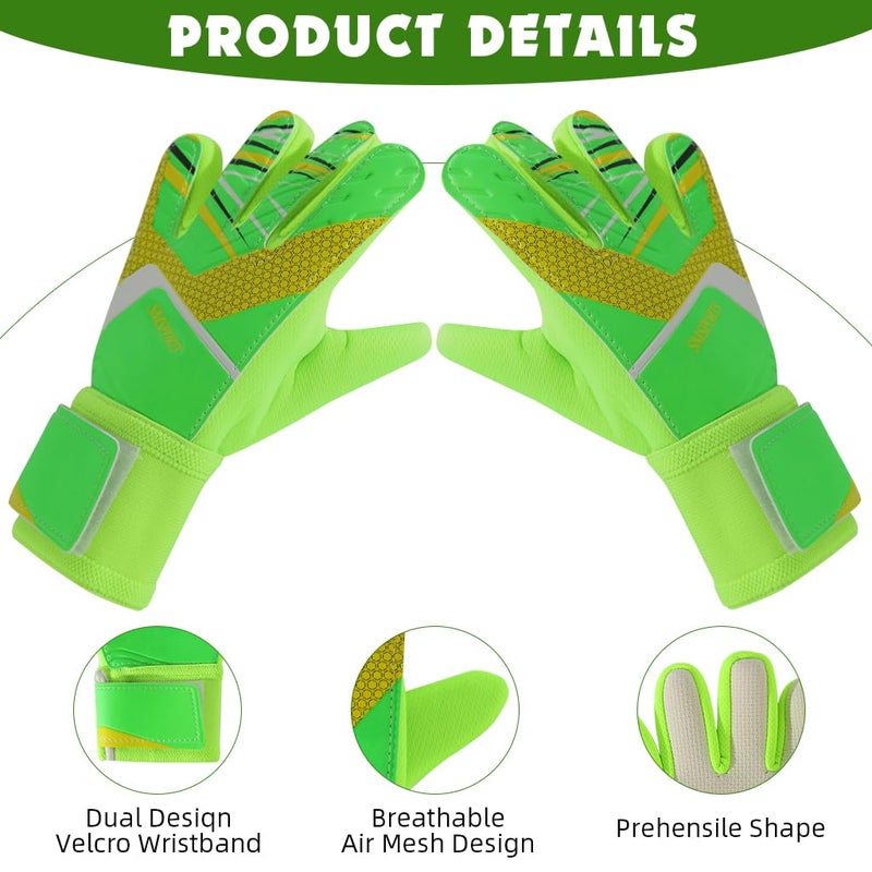 Proberos ® Professional Football Goalkeeper Gloves for Kids & Children or Teen, Anti-Slip Protection Latex Palm Design, with Adjustable Strap Soft Pu Hand Back (Green Size-8) - Image 3