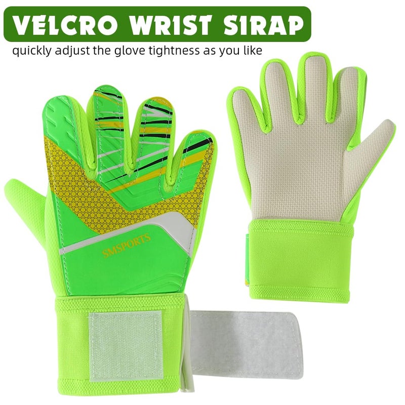 Proberos ® Professional Football Goalkeeper Gloves for Kids & Children or Teen, Anti-Slip Protection Latex Palm Design, with Adjustable Strap Soft Pu Hand Back (Green Size-8) - Image 4