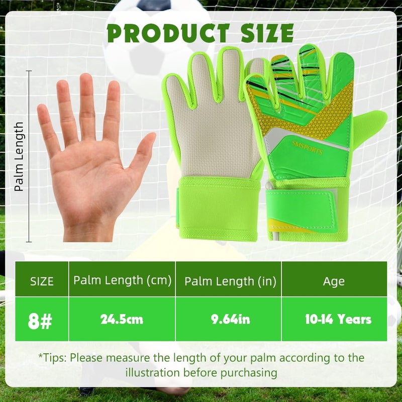 Proberos ® Professional Football Goalkeeper Gloves for Kids & Children or Teen, Anti-Slip Protection Latex Palm Design, with Adjustable Strap Soft Pu Hand Back (Green Size-8) - Image 2