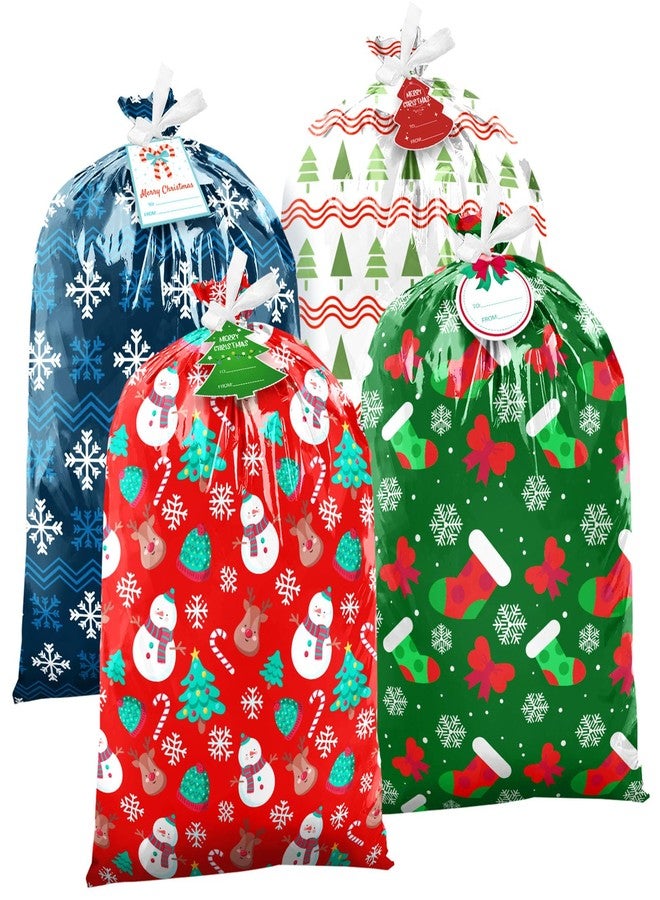 EverMerry Large Christmas Gift Bags for Presents，4 Patterns Large Size Plastic Giant Bags for Huge Gifts，Monther' Day， Holiday，Christmas, New Year Gift Bags（with Card & Tie） - Image 1