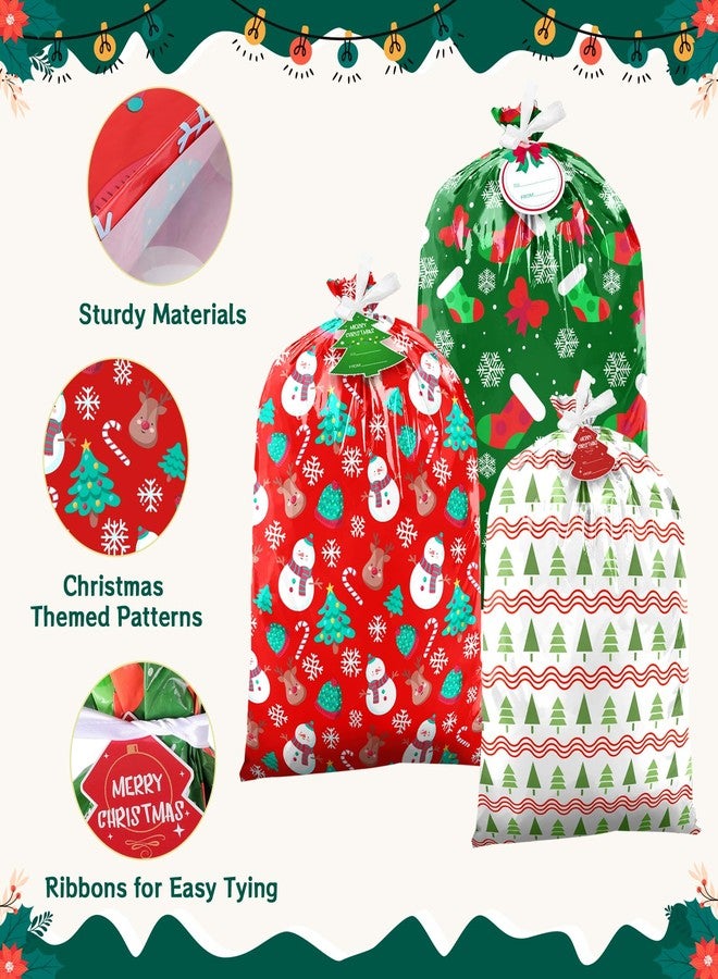 EverMerry Large Christmas Gift Bags for Presents，4 Patterns Large Size Plastic Giant Bags for Huge Gifts，Monther' Day， Holiday，Christmas, New Year Gift Bags（with Card & Tie） - Image 3