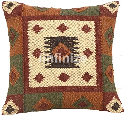 iinfinize Cushion Cover 18x18 Inches Pillow for Sofa Kilim Wool Jute Pillow Square Sofa Cushion Cover Stylish Pillow Designer Cushions for Living Room Throw Cushion 4 Pcs Pattern 03 - Image 4