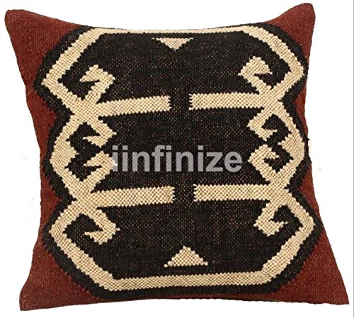 iinfinize Cushion Cover 18x18 Inches Pillow for Sofa Kilim Wool Jute Pillow Square Sofa Cushion Cover Stylish Pillow Designer Cushions for Living Room Throw Cushion 4 Pcs Pattern 03 - Image 3
