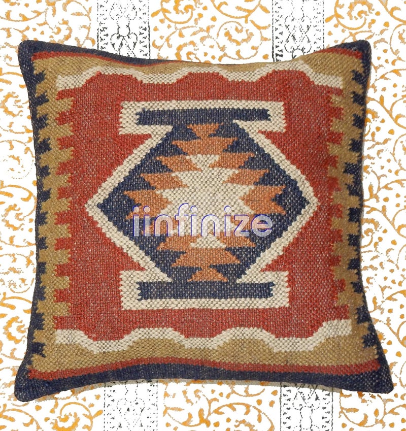iinfinize Cushion Cover 18x18 Inches Pillow for Sofa Kilim Wool Jute Pillow Square Sofa Cushion Cover Stylish Pillow Designer Cushions for Living Room Throw Cushion 4 Pcs Pattern 03 - Image 5