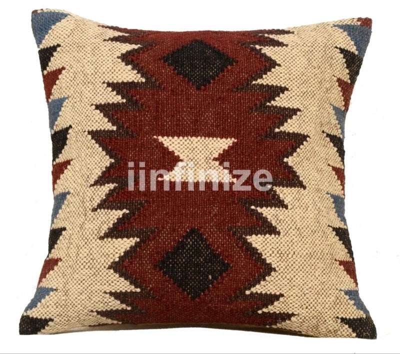 iinfinize Cushion Cover 18x18 Inches Pillow for Sofa Kilim Wool Jute Pillow Square Sofa Cushion Cover Stylish Pillow Designer Cushions for Living Room Throw Cushion 4 Pcs Pattern 03 - Image 2