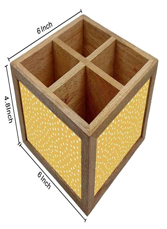 Nutcase Wooden Cutlery Stand Holder Silverware Caddy Spoons Forks Knives Organizer for Dining Table & Kitchen -Made in India-Spoons NOT Included - Yellow White Dots - Image 5