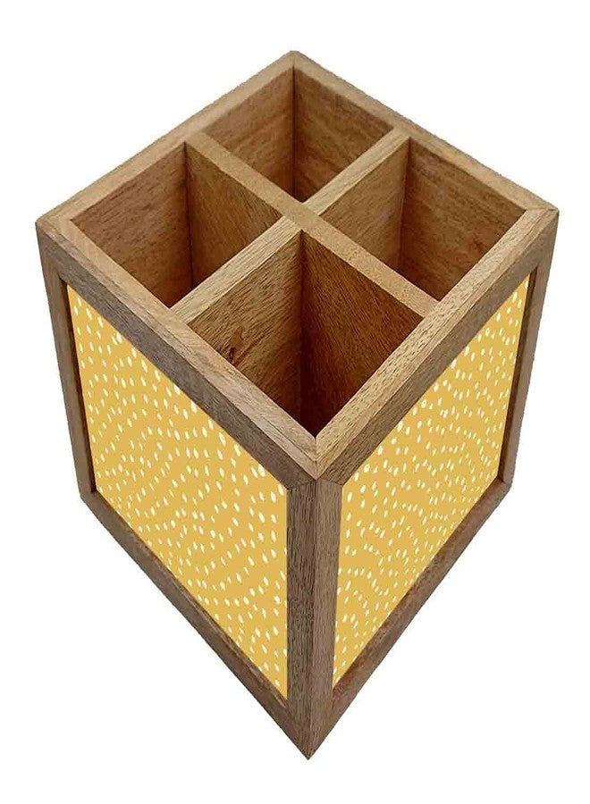 Nutcase Wooden Cutlery Stand Holder Silverware Caddy Spoons Forks Knives Organizer for Dining Table & Kitchen -Made in India-Spoons NOT Included - Yellow White Dots - Image 3