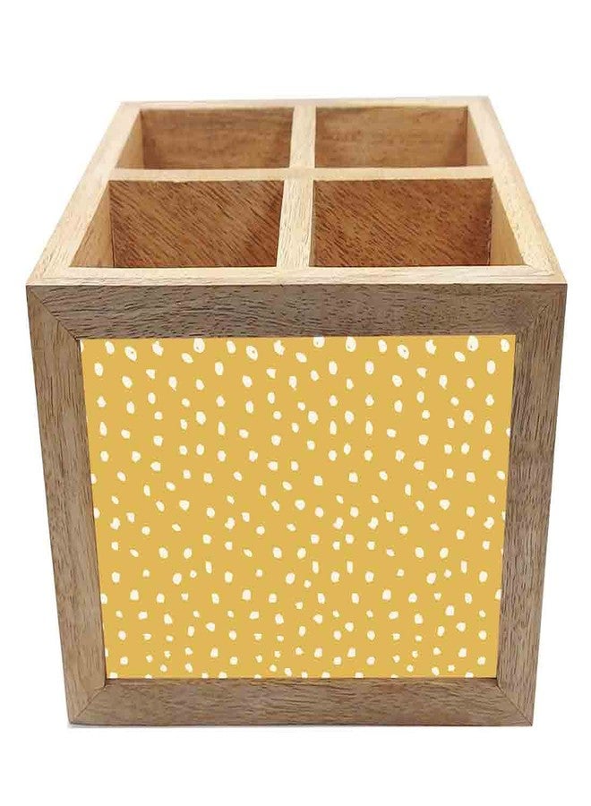 Nutcase Wooden Cutlery Stand Holder Silverware Caddy Spoons Forks Knives Organizer for Dining Table & Kitchen -Made in India-Spoons NOT Included - Yellow White Dots - Image 4