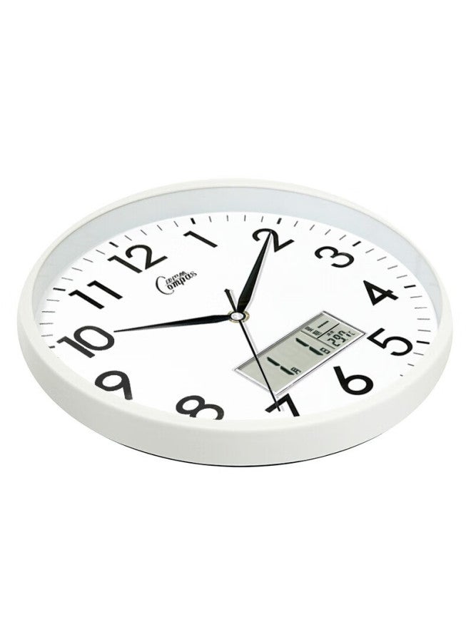 Compas Wall Clock, Creative And Stylish Timepiece, Calendar Quartz Clock For Living Room And Bedroom, C2855y, White, 26cm - Image 1