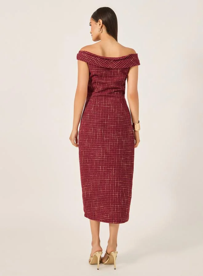 Styli Tweed Off-Shoulder Dress