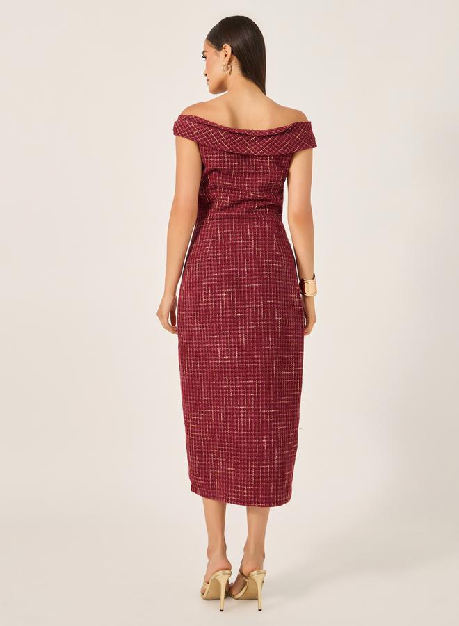 Styli Tweed Off-Shoulder Dress  - Image 5