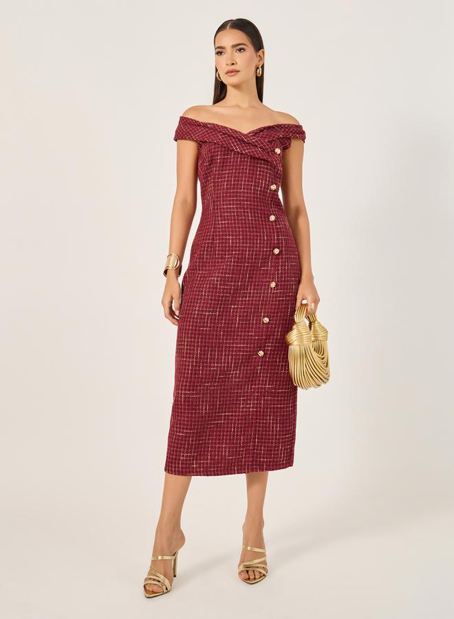 Styli Tweed Off-Shoulder Dress  - Image 2