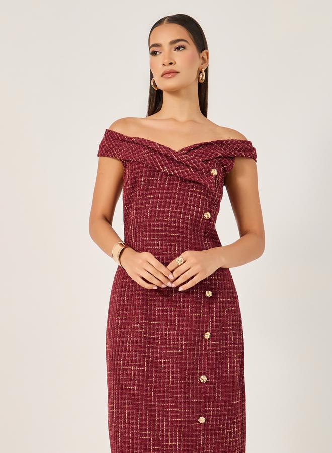Styli Tweed Off-Shoulder Dress  - Image 3