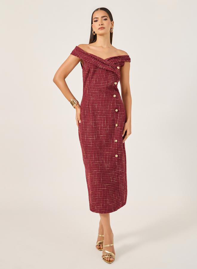 Styli Tweed Off-Shoulder Dress  - Image 1