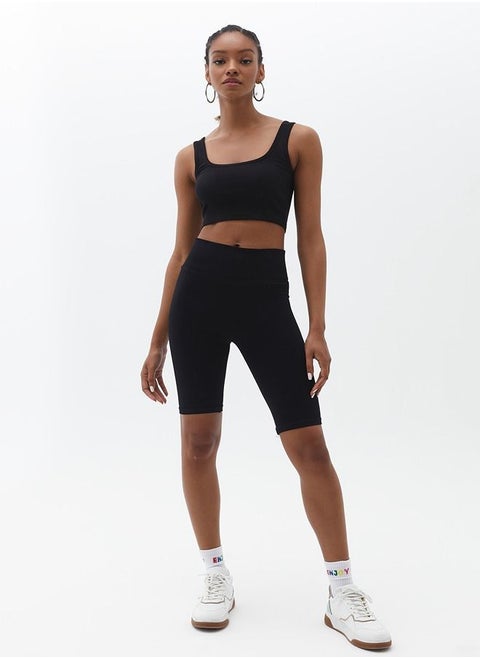 Women Black High Rise Short Legging