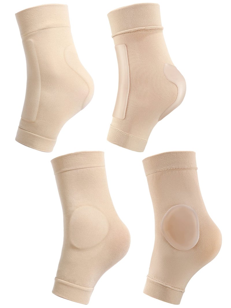 Geyoga 2 Pairs Ice Skating Socks for Women Tendon Heel Ankle Protector Padded Guards Ankle Sleeve Pad ski Splints(Beige Color) - Image 1