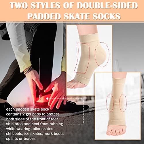 Geyoga 2 Pairs Ice Skating Socks for Women Tendon Heel Ankle Protector Padded Guards Ankle Sleeve Pad ski Splints(Beige Color) - Image 2