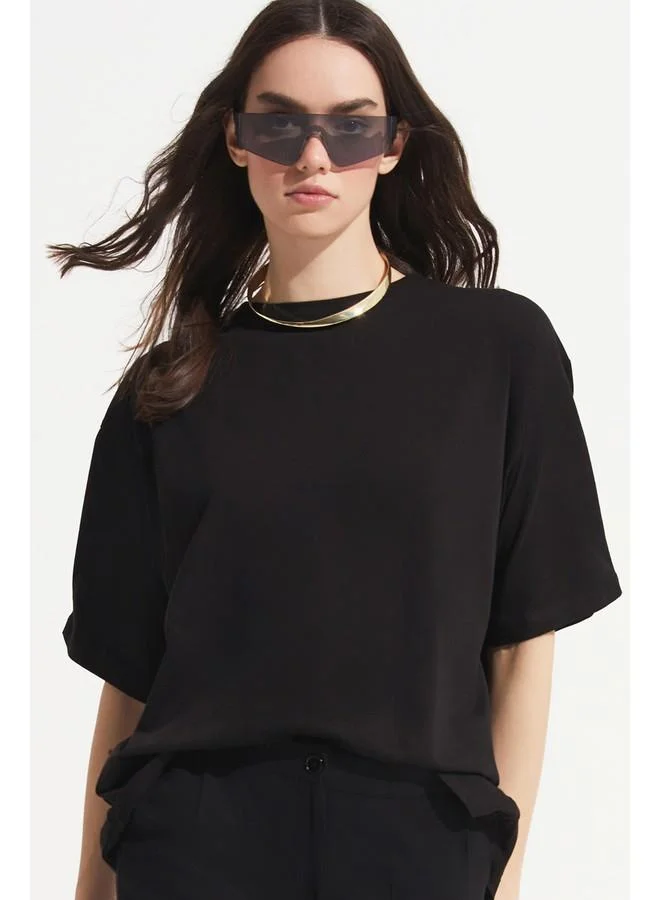 JUNE June Crew Neck 100% Cotton Basic T-Shirt Black