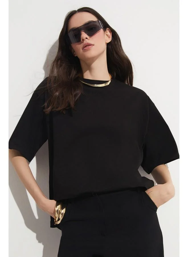 JUNE June Crew Neck 100% Cotton Basic T-Shirt Black
